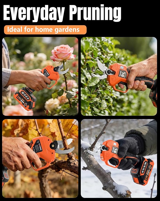 VOTREK® Cordless Electric Pruning Shears, Effort-Saving Power Pruner Cuts Branches up to 1.6", Lightweight with Safety Lock, SK5 Steel Blade, Brushless Motor, Battery Included for Tree Trimming