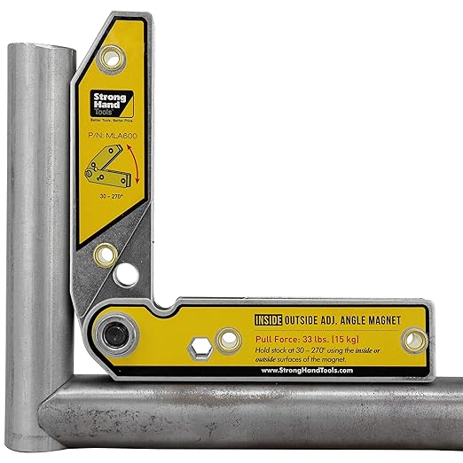 Strong Hand Tools MLA600 Adjustable Angle Magnetic Welding Square, Inside/Outside Magnets, Angle Setting Pin, Magnetic Pull Force 33 Lbs, Welding Square, 30°-270° Angle, 6" Size