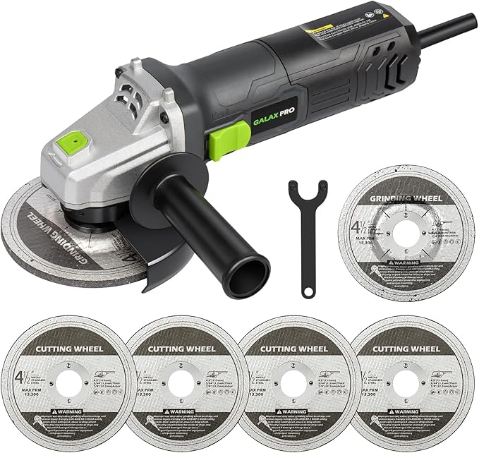 GALAX PRO Electric Angle Grinder,Equipped with 4.0 Amps Motor with 520W Max Output Power,4-1/2 inch Corded Angle Grinder 12000RPM with Cutting & Grinding Wheels,Flap Disc and Auxiliary Handle