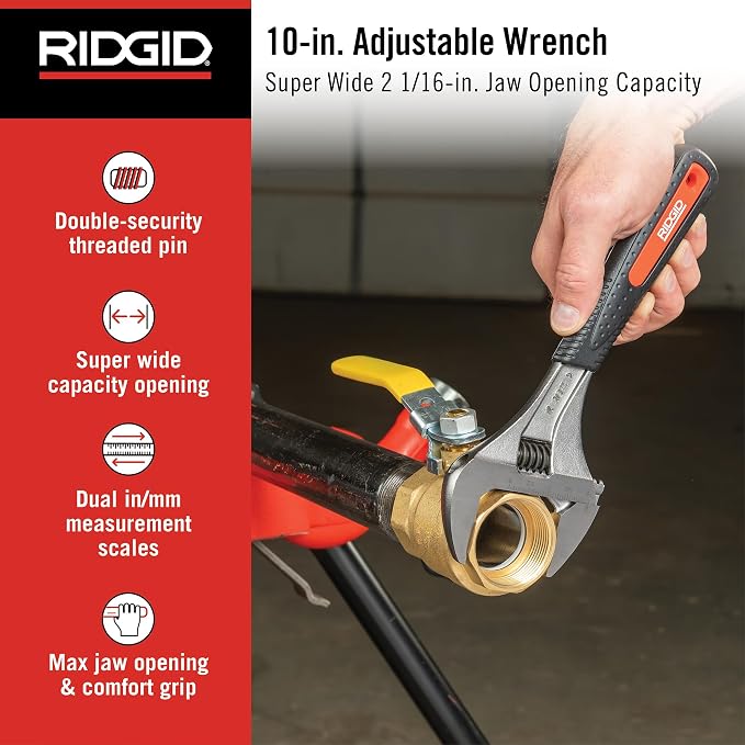 RIDGID 81738 10” Super Wide Capacity, Adjustable Wrench