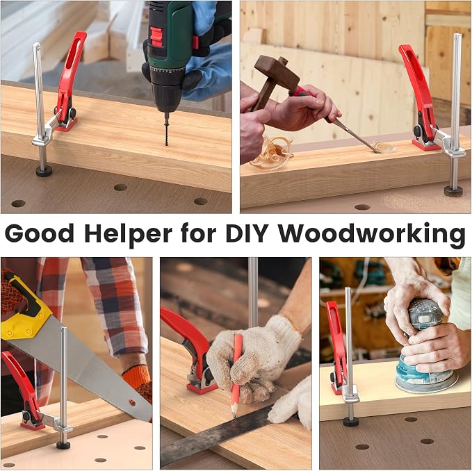 Housolution Bench Dog Clamp, 3/4 inch Dog Holes Workbench Clamp | Adjustable MFT Table Hold Down Quick Fixed Clip, Workbench Accessories for Wood Carving Routing Sanding, 2 Pack