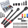 AEROFORCE 1/4 & 3/8 & 1/2-inch Drive Click Torque Wrench, 41Pcs Torque Wrench Set with Sockets and extensions, Hex, Torx, magnetic Spark Plug for Car, Motorcycle, Bike Repair