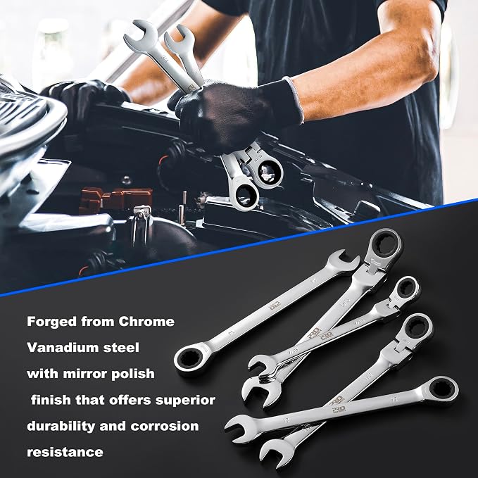 Prostormer 20-Piece Ratcheting Combination Wrench Set | 10Pcs SAE Flex-Head 1/4" to 3/4" & 10Pcs Metric Fixed Head 6-18mm, 72-Tooth, Cr-V Steel, Organizer Pouch