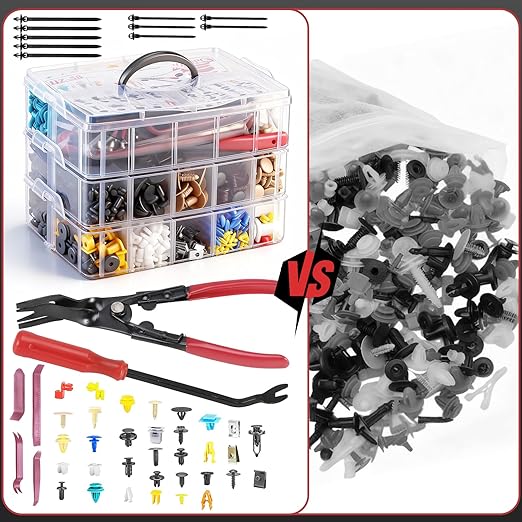 2080PCS Auto Retainer Clips Kit with Fastener Plier, Trim Removal Tools and 3-Layer Organizer Box, 33 Most Common Push Rivets for Car Bumper, Fender, Door Panel and Interior Repair