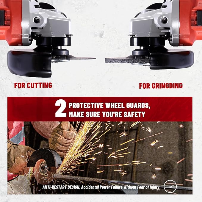 DCK 9.0 Amp Angle Grinder, 4-1/2 Inch Electric Grinder Power Tool, 11800 RPM, Auxiliary Handle and 2 Safety Guards, 6 Piece Discs, Copper Angle Grinder for Cutting, Grinding, Polishing (KSM17-115B)