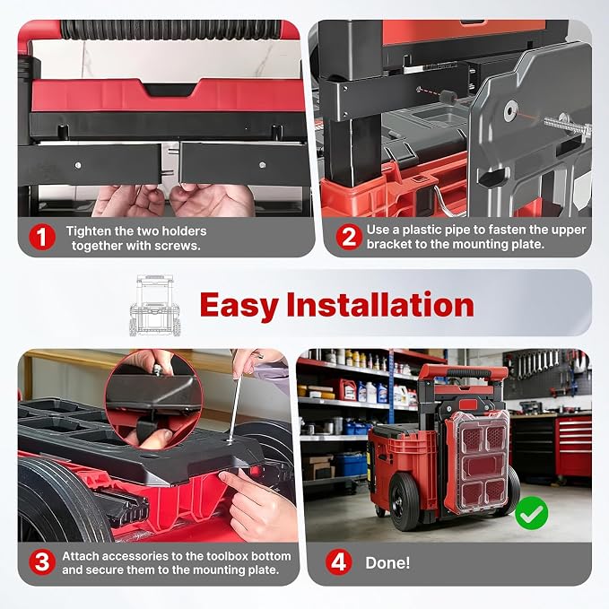 BYERN AUTO Mounting Plate Holder Compatible with Milwaukee 48-22-8426 | Heavy Duty Metal Bracket, Side Storage Mount, Fits Rolling Toolbox Handle & Mounting Plate, Packout Accessories