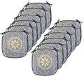 Lunarable Moroccan Chair Cushion Pads Set 12, Image of a Carving Art Flower Doorway Entrance Geometric, Anti-Slip Seat Padding for Kitchen & Patio, 16"x16", Blue Pale Yellow Redwood