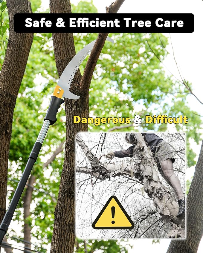 11FT Pole Saw with Adjustable Length for Tree Trimming Lightweight Manual Pruning Saw with Long Extension Branch Cutter