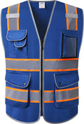 JKSafety 9 Pockets High Visibility Zipper Front Safety Vest | Blue with Dual Tone High Reflective Strips | Meets ANSI/ISEA Standards (901-Blue, 3X-Large)