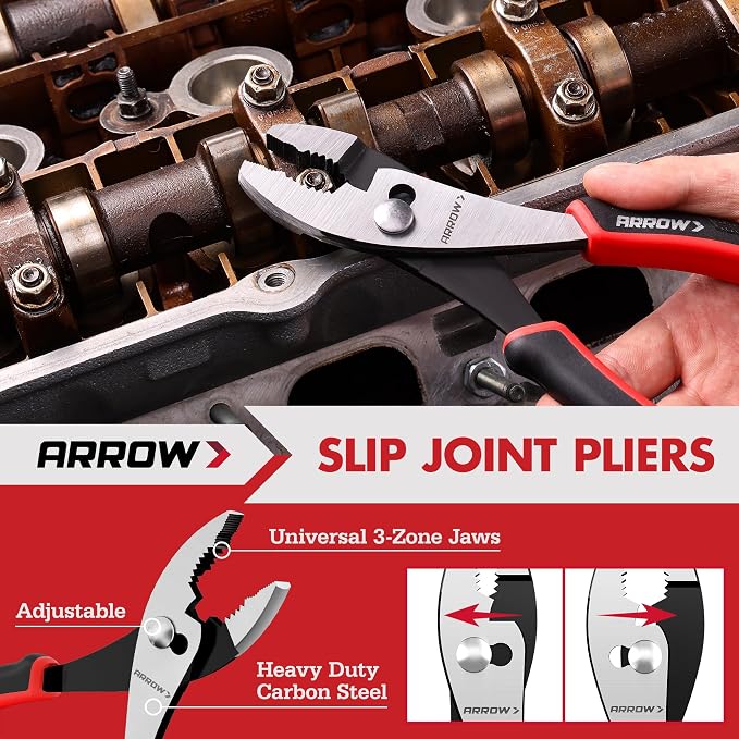 ARROW 4-Piece Pliers Set, CR-V Steel | 8 Inch Diagonal, Long Nose, Slip Joint, 10 Inch Groove Joint Pliers, Ergonomic Anti-slip Handle, for Basic Repair