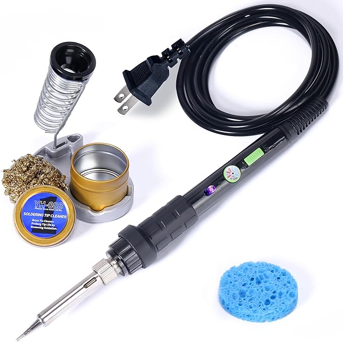 YIHUA 947-III Soldering Iron Kit with Temperature Stabilization, On-off Switch, 60W Portable Soldering Iron Kit with Holder, Tip Cleaner, Cleaning Sponge, 110V US Plug