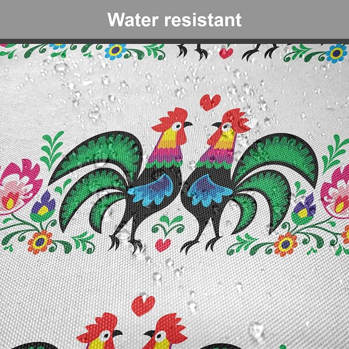 Lunarable Gallus Chair Cushion Pads Set of 4, Roosters Polish Culture Slavic European Classics Art, Anti-Slip Seat Padding for Kitchen & Patio, 16"x16", Orange Green Pink