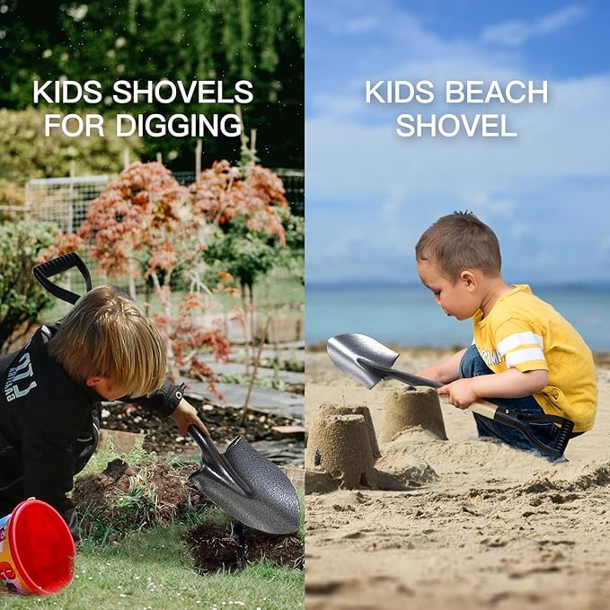 KOLEIYA Small Short Handle Shovel - 28 Inches Overall Length - Kids Metal Sand Shovel for Digging and Gardening - Metal + Wooden