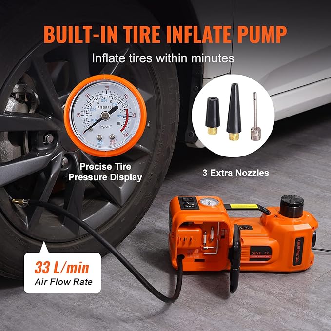 VEVOR Electric Car Jack, 5 Ton/11023 LBS Hydraulic Jack Lift with Built-in Inflatable Pump and LED Light
