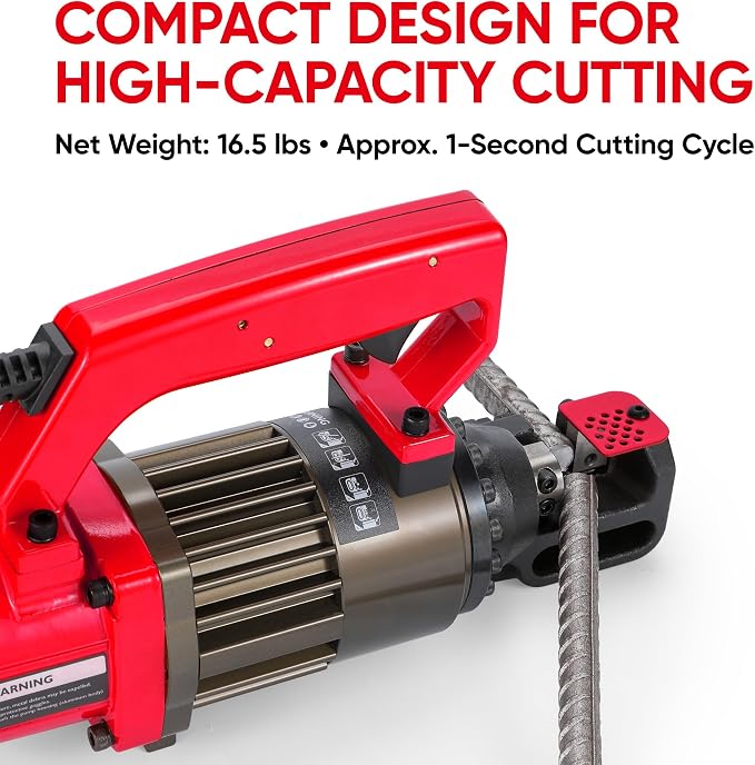 Electric Hydraulic Rebar Cutter, 1000W 120V Corded, Portable Steel Bar Cutter, 5/8" (#5) 4-16mm Capacity,Cutting Speed 1s, Lightweight 16.5 lbs, Model PC-16 (Red-16)