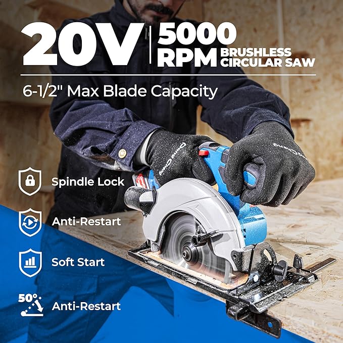 Dong Cheng Cordless Circular Saw 6-1/2-Inch 840W, Cutting Depth 59mm, 0-50° Adjustable with Dust Collection Adaptor, 24T & 40T TCT Blade Included, Battery and Charger Kit (4.0Ah)