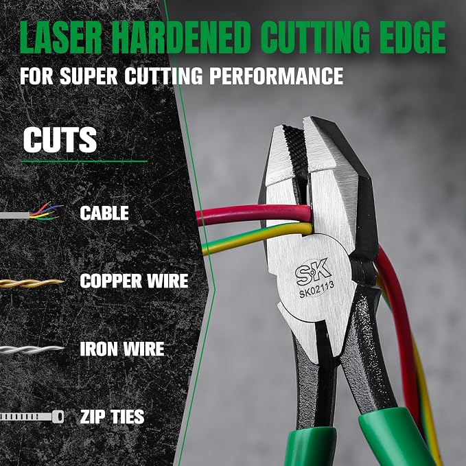 SK 9" Ironworker's Pliers, Linesman Pliers with Heavy Duty Knurled Jaws