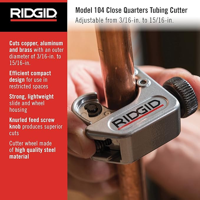 RIDGID 29963 Model 35S 1/4" to 1-3/8" Stainless Steel Tubing Cutter with X-CEL Knob, Silver