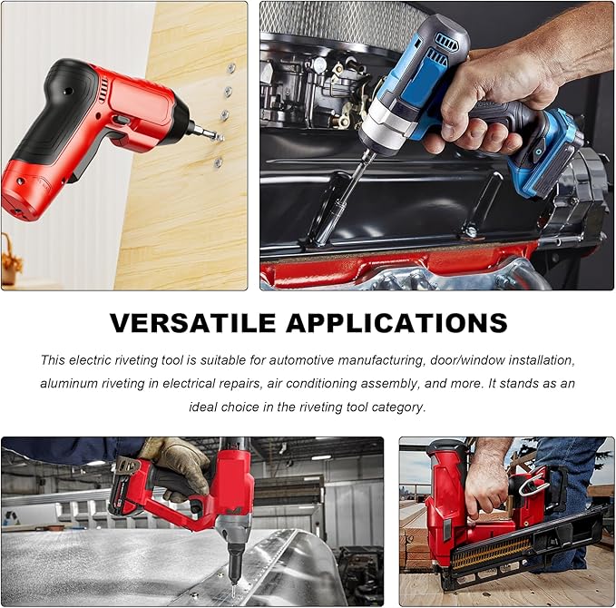 Rivet Gun Adapter Kit, Riveting Drill Attachment with 2.4mm/3.2mm/4.0mm/4.8mm Rivets Heads, Cordless Rivet Gun Power Drill Adapter Kit for Automotive Home Pop Riveting Work