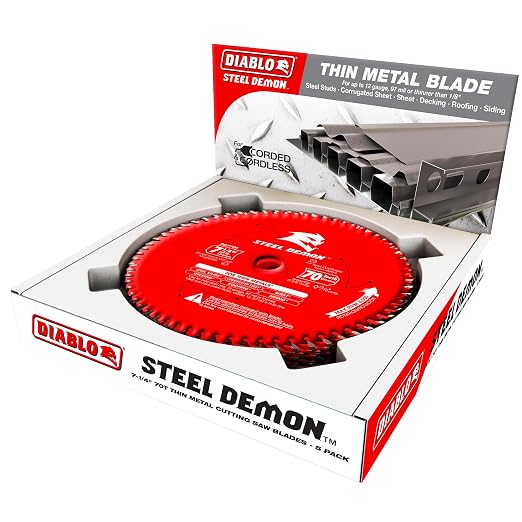 Diablo Steel Demon Carbide-Tipped Saw Blade - Ideal for Roofing, Siding, Decking, and Metalworking - 7-1/4" Diameter, 70 TCG Teeth, 5,800 Max RPM - D0770FA