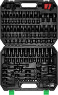 TecoTek 1/4" & 3/8" Dr. Impact Socket Set, 189 Piece Socket Wrench Set Mechanic Tools, Metric and SAE Full Set, CR-V, Deep & Shallow Socket with Ratchet Handle, Spark Plug Socket, Bits for Mechanic