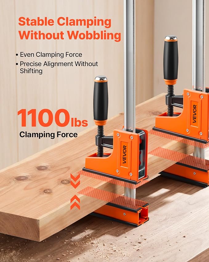 VEVOR Bar Clamps for Woodworking, 4-Pack, 24" and 31" F Clamps, 1100 lbs Load Limit, Clamp/Spreader 2 Modes, Soft Rubber Pads, Ergonomic Handle, Carbon Steel Bar, for Wood Working and Metal Working