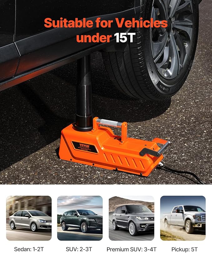 VEVOR Electric Car Jack, 15 Ton Hydraulic Jack Lift, Hydraulic Lifting Range 7.9-20.5 inch Portable Jack kit for Sedan, SUV, Truck