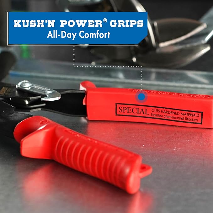 MIDWEST Special Hardness Aviation Snip - Left and Right Cut Offset Stainless Steel Cutting Shears with Forged Blade & KUSH'N-POWER Comfort Grips - MWT-SS6510C