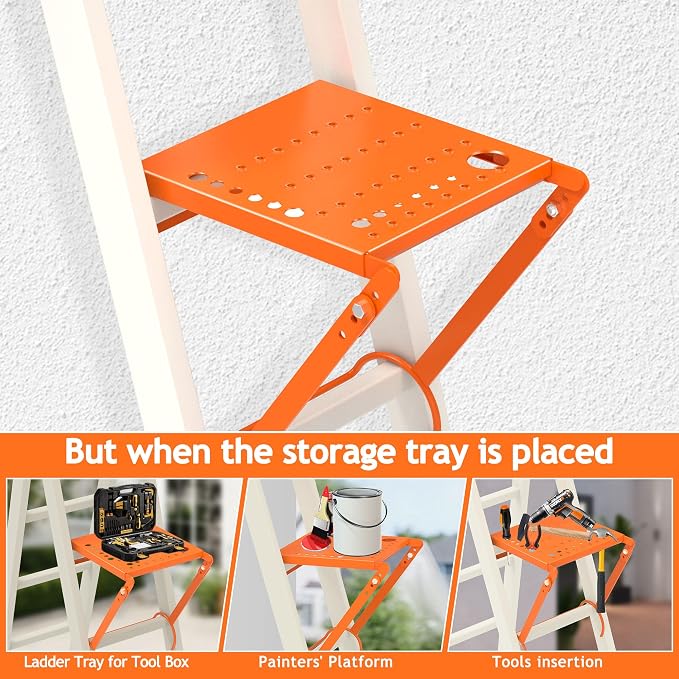 Ladder Platform Attachment,Anti-Slip Extension Ladder Tool,Heavy Duty Ladder Stand Ladder Step,Ladder Accessories Holds 400 Pound (Orange)