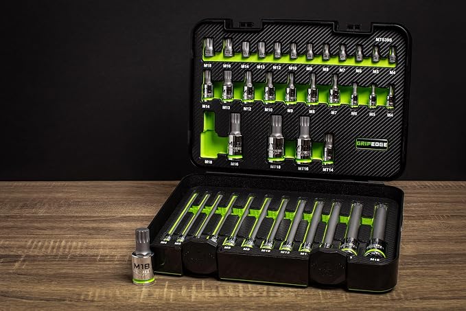 GripEdge |39-PC RPT 1/4, 3/8 & 1/2" Drive Low Profile, Standard, Exta Long & Security Triple Square Master Bit Socket Set|Includes sizes - M4-M18 | Includes Premium Plastic Case With Foam Insert |