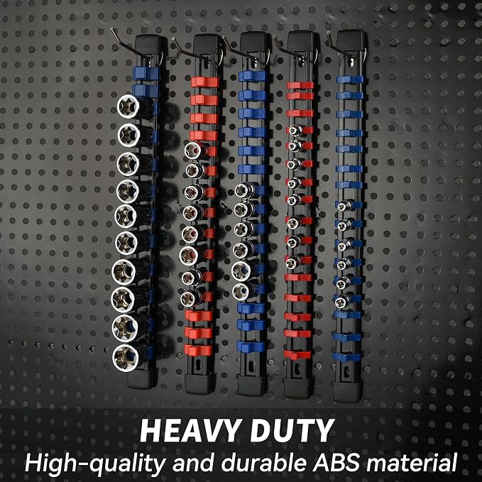 Reniteco 18-Pack Socket Organizer Set, 1/4" x 96 3/8" x 90 1/2" x 72 Clips | 258 Clip Capacity, Havy-Duty ABS Socket Rails, Removable Clips, Drive Socket Storage, Toolbox Drawer or Wall Mount