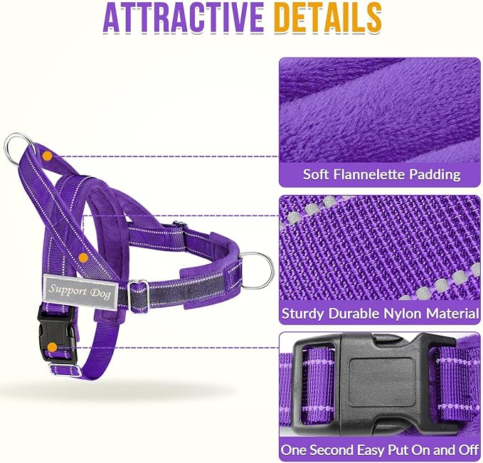 SlowTon No Pull Dog Harness with Front Clip - Heavy Duty, Soft Padded | Neck & Chest Adjustable, Tactical Pet Vest and Leash Set for Large Medium Sized Dogs, for Easy Walk & Training, Purple L