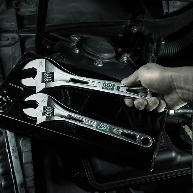 SK 2-Piece Adjustable Wrench Set, 10-Inch, 12-Inch, SAE & Metric Scales | X-Frame Handle, Precision Jaw, Heat Treated CR-V Steel, Chrome-Plated Rust Resistant Finish