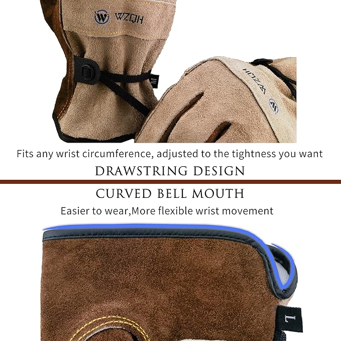 WZQH Leather Work Gloves for Men or Women. XX-Large Glove for Gardening, Tig/Mig Welding, Construction, Chainsaw, Farm, Ranch etc. Cowhide, Cotton Lined, Utility, Firm Grip, Durable. Coffee-grey 2XL