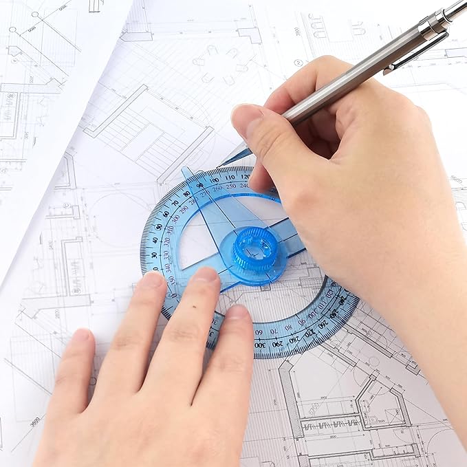 2 PCS 360 Degree Swing Arm Protractor Plastic Circle Protractor Ruler for School Classroom Drafting Angle Measurement