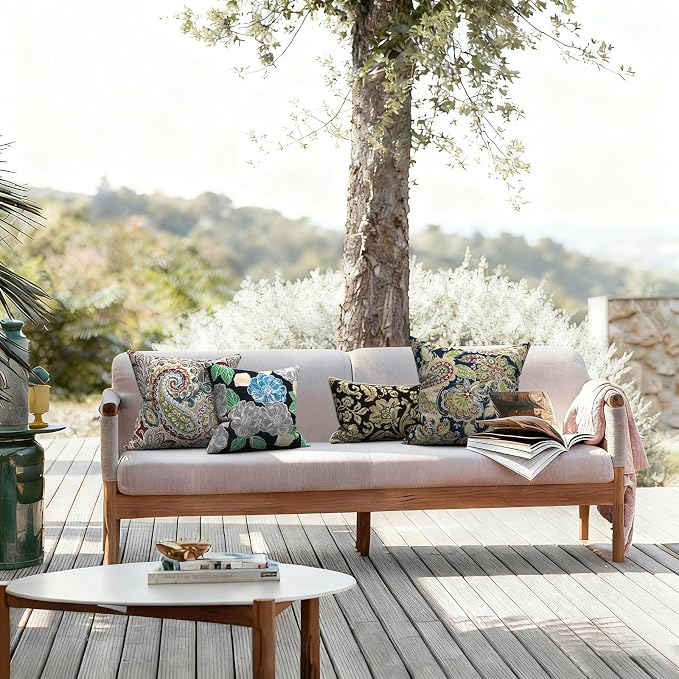 LVTXIII 2 Pack Outdoor Pillows 18x18 Inch, Square Throw Pillows with Inserts, Decorative Water-Repellent Pillow Cushions for Patio Furniture and Garden Sofa, Vibrant Paisley