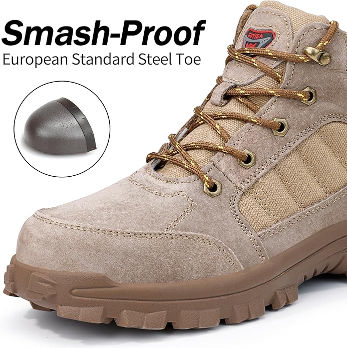 GUSAYEX Steel Toe Boots for Men Puncture Resistant Safety Work Boots with Kevlar Midsole Industrial Lightweight Men's Work & Utility Protective Shoes for Construction Warehouse Factory