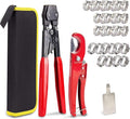 KOTTO Ratchet PEX Crimping Clamp Cinch Tool & Pipe Hose Cutter Meets ASTM 2098 & Stainless Steel Pipe Clamps, Pipe Fitting Tool Kit Sizes 3/8" to 1" - 20 pcs 1/2", 10 pcs 3/4" Clamps With Storage Bag
