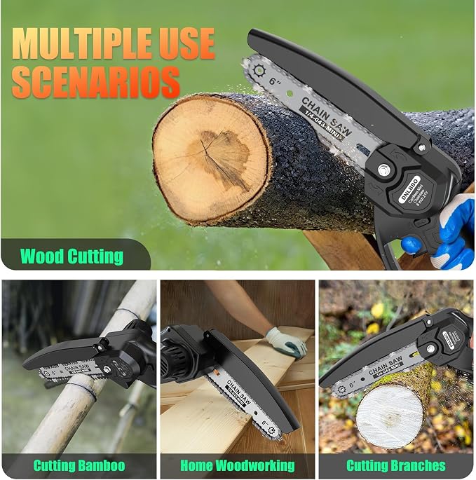 Mini Chainsaw - 6 Inch Battery Chainsaw with 2 Batteries, Garden Tools for Tree Branch Trimming, Wood Cutting, Holiday Gifts for Men, Fathers & Gardening Enthusiasts