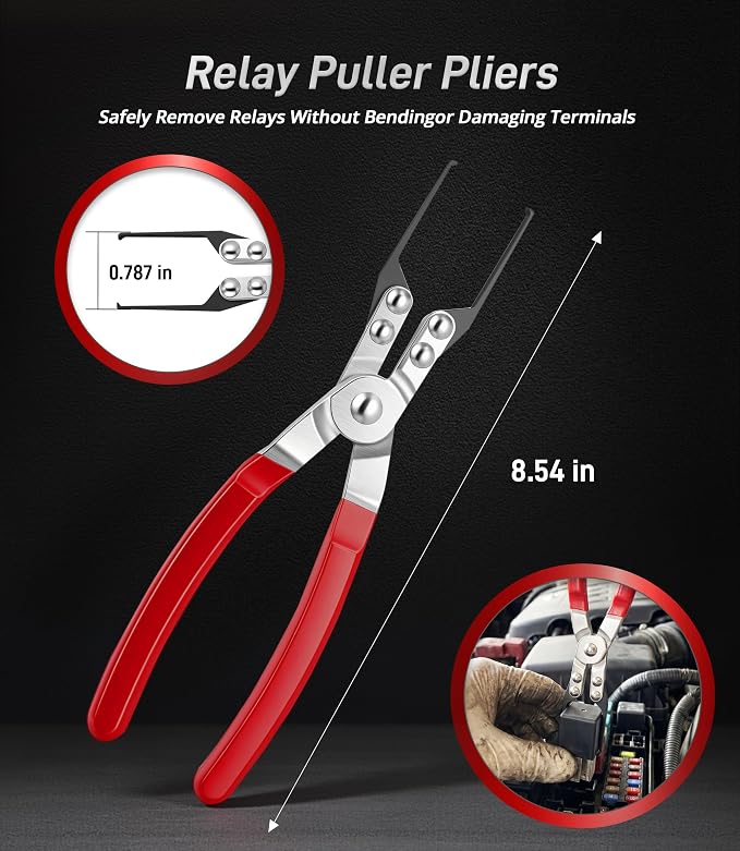 Fuel Line Pliers Set 8 Pcs, Fuel Line Hose Clamp Removal Pliers, Push Pin Tools, Relay Puller, Panel Clip Remover & Filter Caliper, Spring Clamp Plier for Fuel System Maintenance.