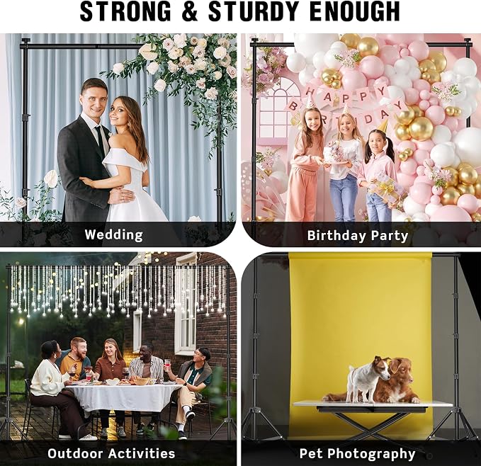 Backdrop Stand for Parties 10 x 8.5 FT, Heavy Duty Photography Backdrop Stand for Events, Video Shooting, Portable Photo Background Stand with Carry Bag, Sandbags, Spring Clamps