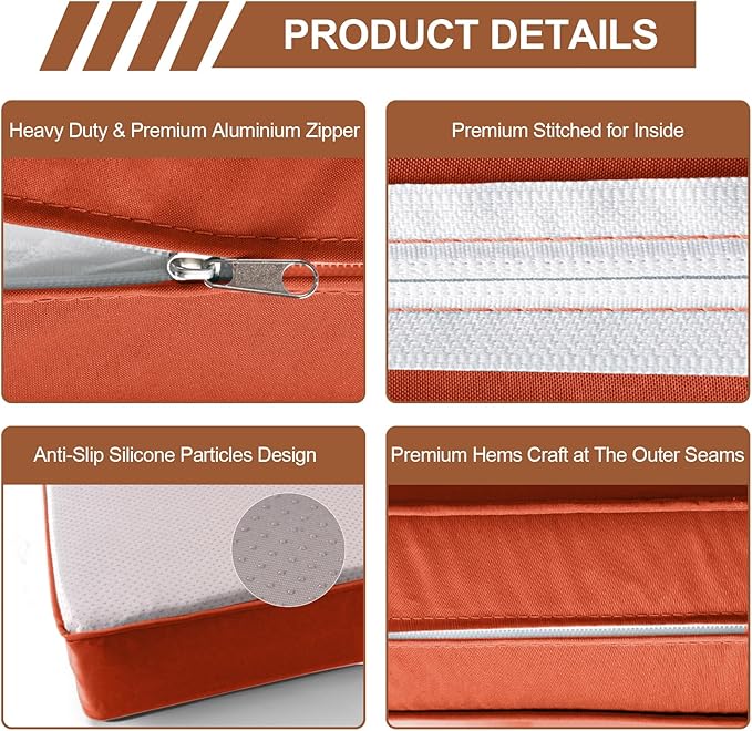 14 Piece Outdoor Patio Cushion Covers Replacement, Waterproof Outdoor Furniture Cushion Covers, Fit 7 Pcs 6 Seater Wicker Rattan Conversation Sofa Set,Brick Red(Only Cover) 25.6x25.6