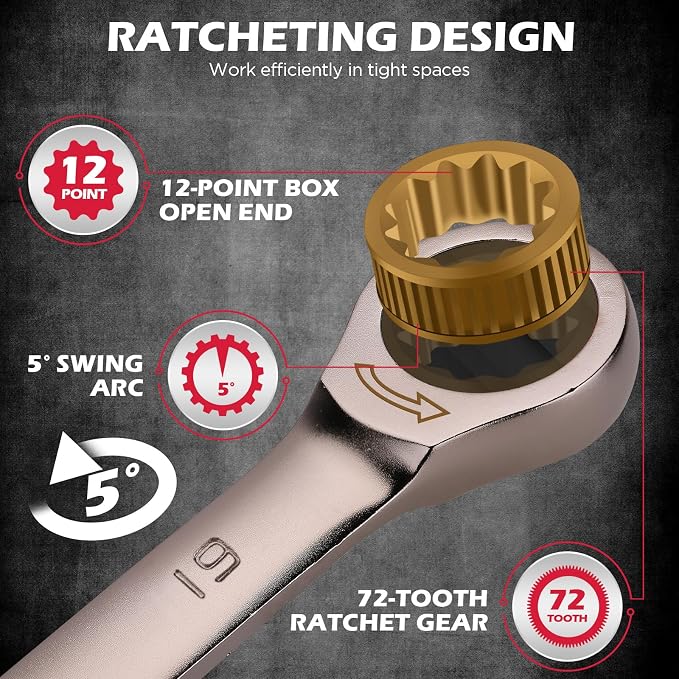 Premium 24-Piece Ratchet Wrenches Set with Magnetic Organizer, SAE 1/4"-7/8" & Metric 8mm-19mm, Cr-V Steel Ratcheting Wrench Set, Ratchet Combination Wrench Set for Automotive, Machine Repair