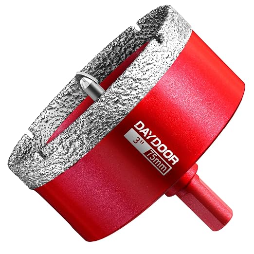 DAYDOOR 3" Diamond Hole Saw Bit with Pilot Drill Bit -1pc 75mm Diamond Tile Hole Saw with Guiding Bit for Porcelain Tile Ceramic Pottery Granite Stone Glass Bottles(3/8" Triangle Shank)