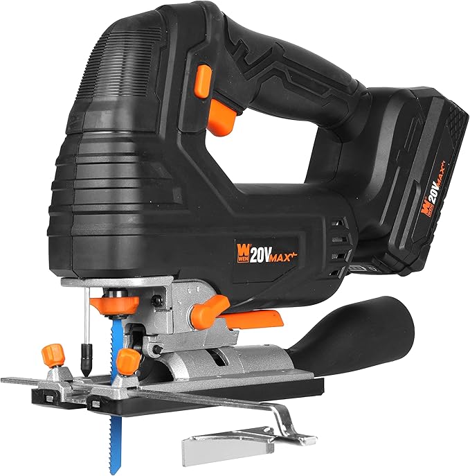 WEN Cordless Jigsaw, Brushless with Variable Speed, 20V Max 4.0 Ah Lithium Ion Battery and Charger (20667)