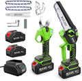 BUYJOY 2-in-1 Mini Chainsaw & Electric Pruning Shears, 1.8" Cutting Capacity, 8 Inch Cordless Chainsaw with 2 x 4.0Ah Batteries, Battery Powered Branch Cutter for Tree Trimming and Garden Pruning