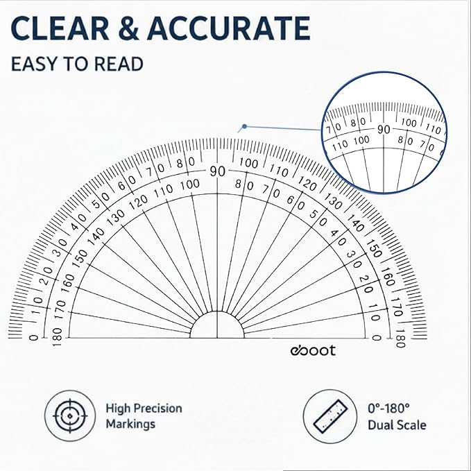 EBOOT 40 Pack Plastic Protractor, 180 Degrees Protractor for Angle Measurement Student Math, 4 Inches, Clear