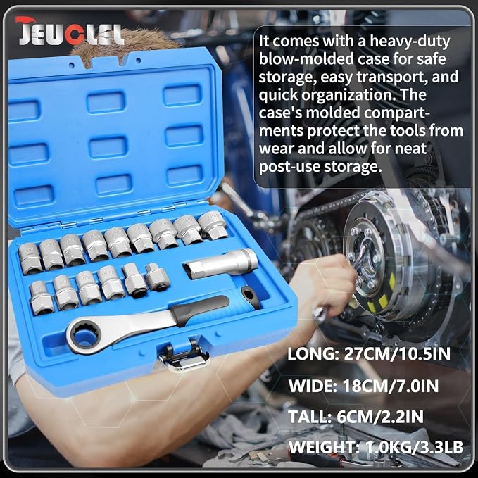 17PCS Pass Through Socket Set, Chrome Vanadium Steel, Versatile Space-Saving Design, Efficiency and Dependability, Enhanced Grip and Accessibility | Metric, Deep Socket Wrench Adapter, Reversing Ratchet, Extension Bar, Cr-V Steel, Low Profile, Long Bol...