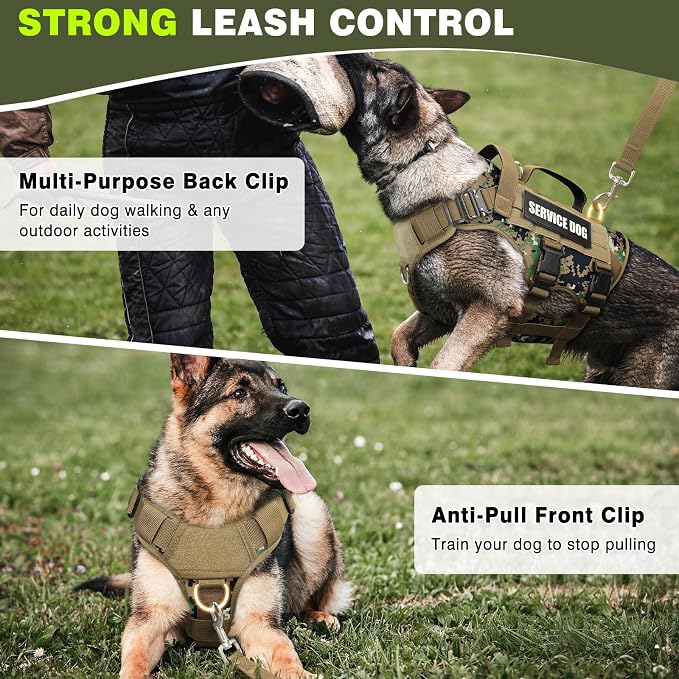 Service Dog Vest Harness for Medium Dog, Tactical Working MOLLE Vest with 10 Pet Patches, No Pull Heavy Duty Harness for Training Walking