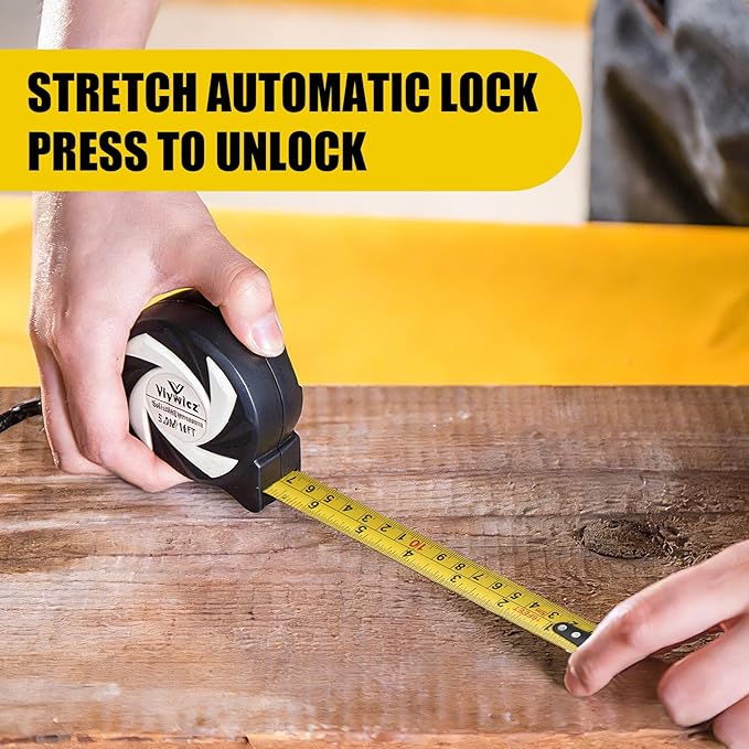 Tape Measure with Auto-Lock, 16FT/5M Professional Measuring Tape & Painters Tape, Metric Measuring with Durable Matte Blade, Gift for Craftsmen - Viywicz
